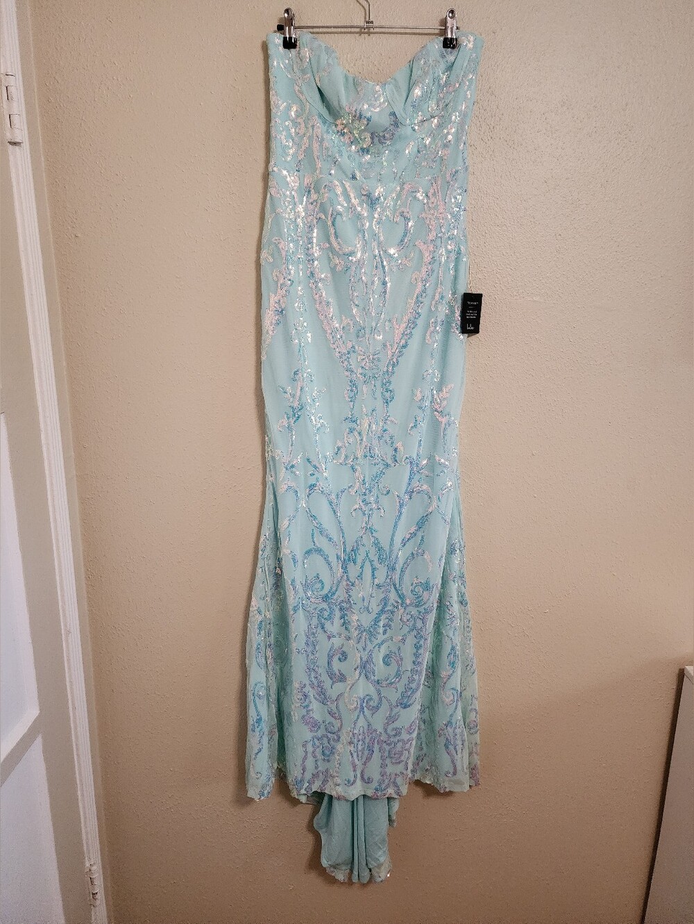 Lulus Made to Stun Light Blue Sequin Strapless Mermaid Maxi Dress XL Wedding - Picture 6 of 11